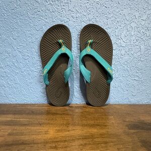 Olukai Teal and Black Flip Flops